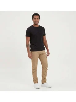 Cargo en coton beige uni à coupe regular fit et à poches à rabat sur les côtés