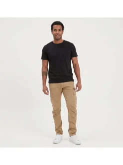 Cargo en coton beige uni à coupe regular fit et à poches à rabat sur les côtés