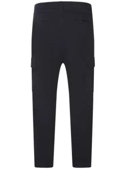 Cargo en coton bleu marine uni avec une coupe tapered et des poches