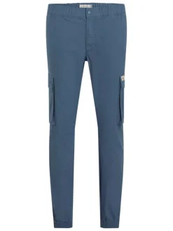 Cargo en coton bleu uni à coupe skinny avec une taille et des ourlets élastiqués