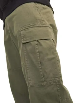 Cargo en coton kaki uni avec une coupe droite et une taille mi-haute
