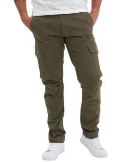 Cargo en coton kaki uni slim avec poches cargo zippées et poches à l'italienne