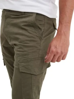 Cargo en coton kaki uni slim avec poches cargo zippées et poches à l'italienne