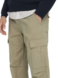 Cargo en coton mélangé beige uni à coupe regular fit avec des lacets sur le bas