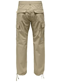 Cargo en coton mélangé beige uni à coupe regular fit avec des lacets sur le bas