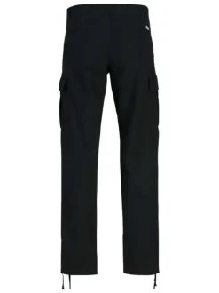 Cargo en coton noir uni avec une coupe droite et une taille mi-haute