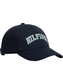 Casquette bleu marine en coton à imprimé muni d'une fermeture strapback