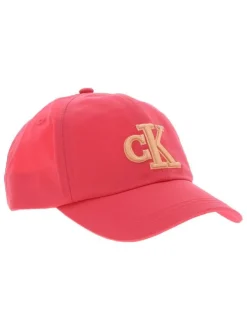 Casquette Dad Cap en coton rose unie avec initiale de la marque brodé en orange