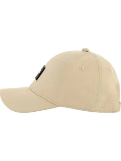 Casquette en coton beige unie ajustable avec un patch à l'avant
