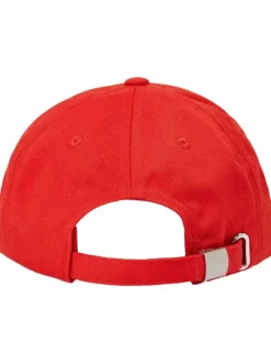 Casquette en coton biologique rouge unie coupe strapback et oeillets au dessus
