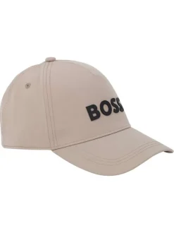 Casquette strapback beige unie avec le nom de la marque en noir à l'avant
