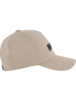 Casquette strapback beige unie avec le nom de la marque en noir à l'avant