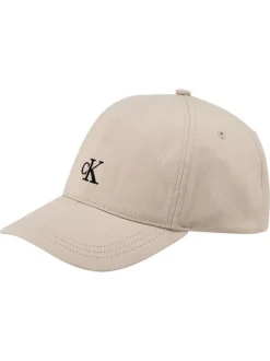 Casquette strapback en coton beige unie avec le logo brodé en noir à l'avant