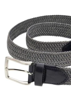 Ceinture bleue marine et blanche tressée ajustable par une boucle carrée