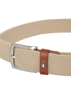 Ceinture Denton Elastic beige unie avec logo iconique dans un passant