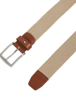 Ceinture Denton Elastic beige unie avec logo iconique dans un passant