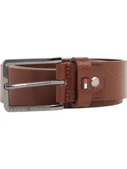 Ceinture en cuir camel avec logo de la marque et boucle à ardillon