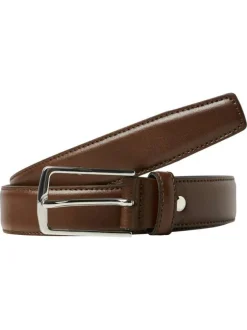 Ceinture en cuir camel unie avec boucle à ardillon chromée