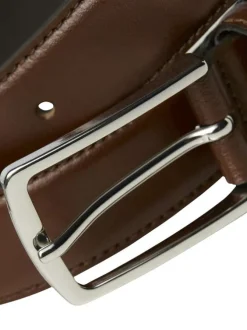 Ceinture en cuir camel unie avec boucle à ardillon chromée