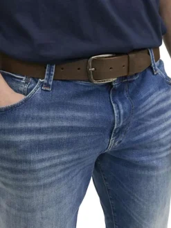 Ceinture en cuir de buffle chocolat unie avec une boucle argentée rectangle