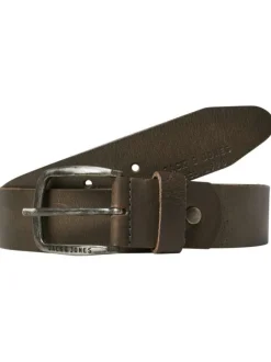 Ceinture en cuir de buffle chocolat unie avec une boucle argentée rectangle