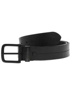 Ceinture en cuir de buffle noire unie avec une boucle métallique