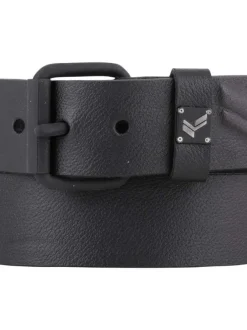Ceinture en cuir de vache noire unie avec passant avec logo de la marque