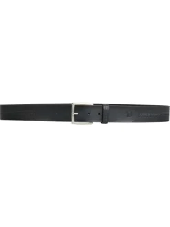 Ceinture en cuir de vache noire unie avec des surpiqûres apparentes