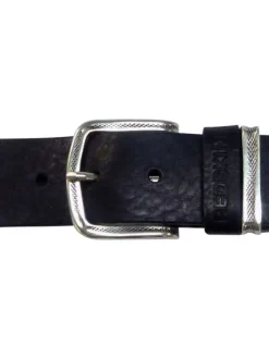 Ceinture en cuir de vache noire unie Made in France avec double passant