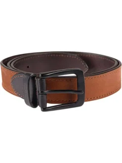 Ceinture en cuir marron unie avec surpiqûres oranges et boucle à ardillon