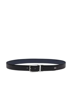 Ceinture en cuir noire avec boucle à ardillon métallique argentée