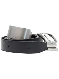 Ceinture en cuir noire unie réversible avec 2 boucles chromées