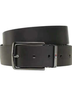Ceinture en cuir noire unie avec 2 boucles logotypées changeables