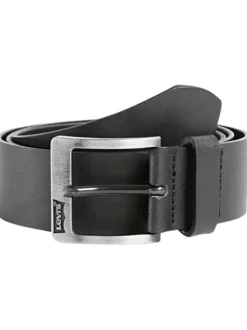 Ceinture en cuir noire unie avec une boucle carrée en métal argentée