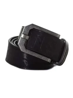 Ceinture en cuir noire unie avec une boucle en métal effet rouillé