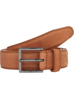 Ceinture Hudson Nubuck en cuir camel unie lisse avec boucle et surpiqûres