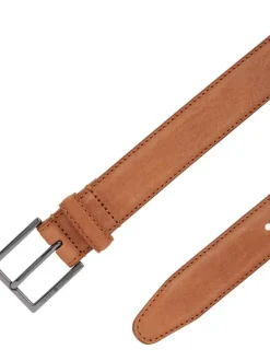 Ceinture Hudson Nubuck en cuir camel unie lisse avec boucle et surpiqûres