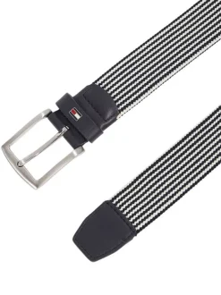 Ceinture marine rayée avec logo de la marque et une boucle argenté