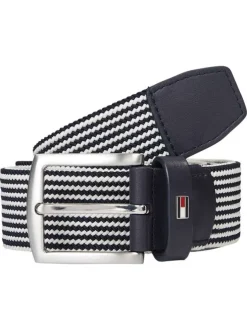 Ceinture marine rayée avec logo de la marque et une boucle argenté