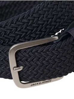 Ceinture marine unie tressée avec nom de la marque gravé sur la boucle