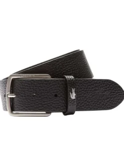 Ceinture noire en cuir de vachette grainé avec boucle à ardillon métallique