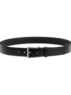 Ceinture noire logotypée avec une boucle à ardillon argentée
