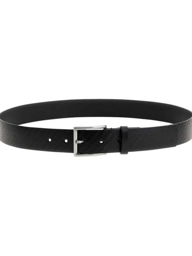 Ceinture noire logotypée avec une boucle à ardillon argentée