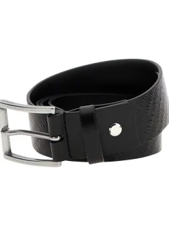 Ceinture noire logotypée avec une boucle à ardillon argentée