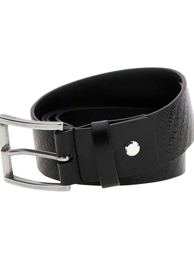 Ceinture noire logotypée avec une boucle à ardillon argentée