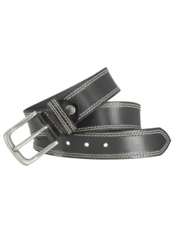 Ceinture noire unie en cuir de bœuf avec une boucle métallique