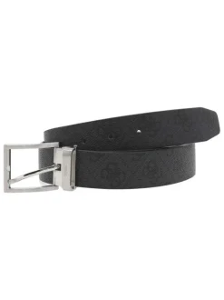 Ceinture ajustable noire grainée à imprimé monogrammes avec une boucle carrée
