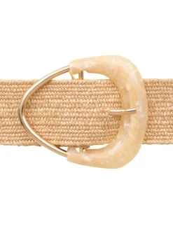 Ceinture beige unie tressée pourvue d'une grosse boucle nacrée