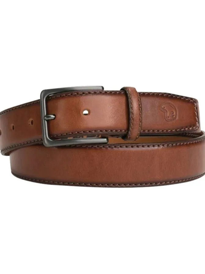 Ceinture camel avec bords ombrés et une boucle argentée rectangulaire