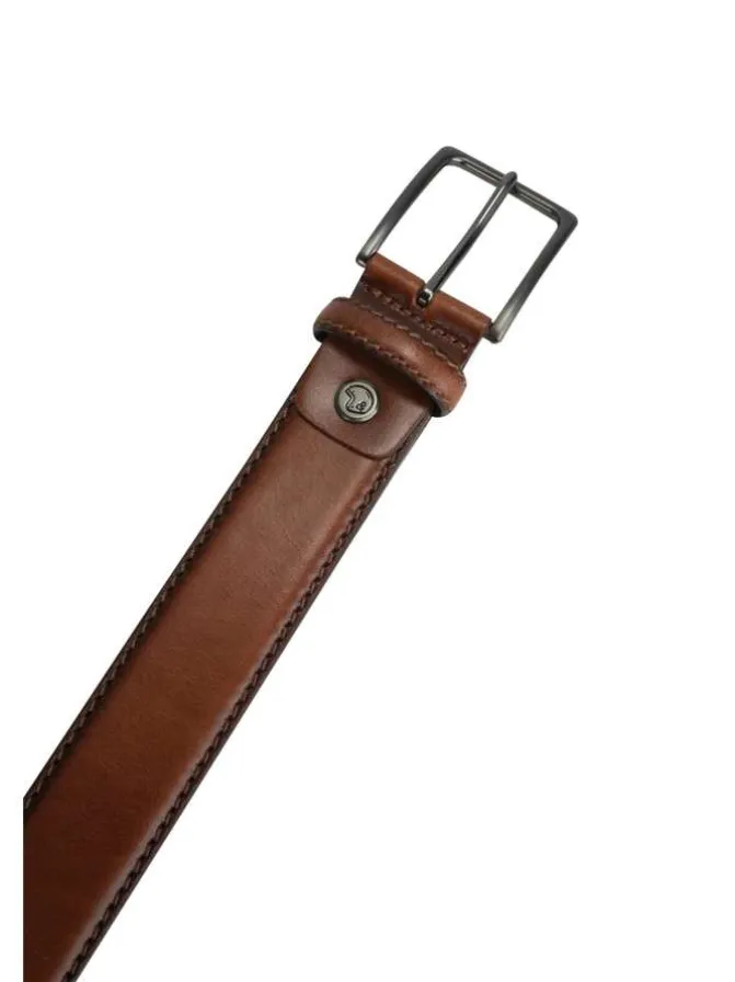 Ceinture camel avec bords ombrés et une boucle argentée rectangulaire